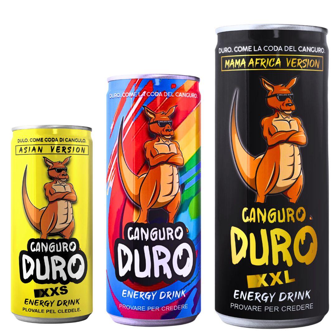 Lattine Canguro Duro: Asian XXS, Energy Drink e Mama Africa XXL